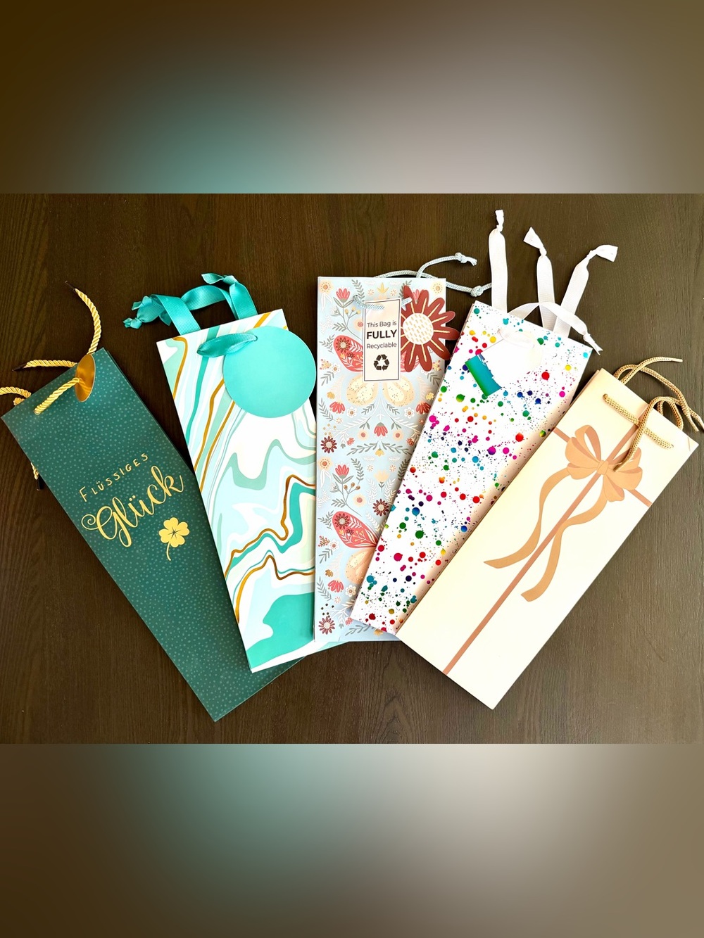 Assorted Decorative Wine Gift Bags - Turquoise, Floral, Multicolor, Green